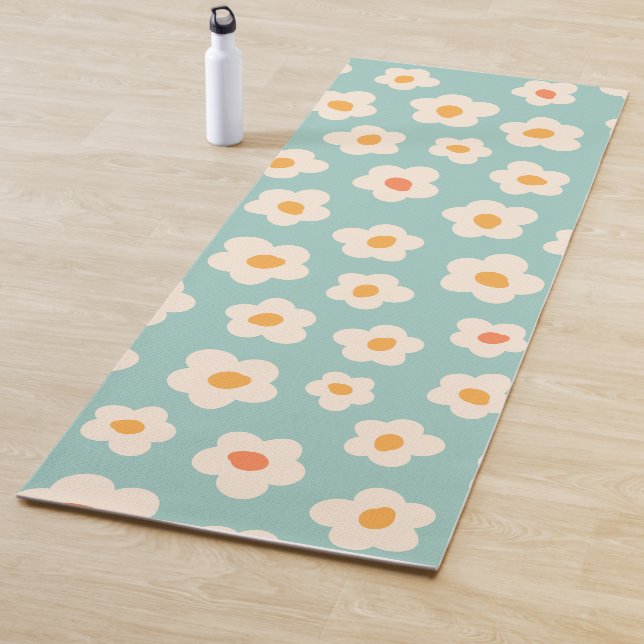 Cute Retro Blue Daisy Pattern Fitness Yoga Mat (In Situ)