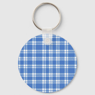 Cute Retro Blue Gingham Plaid Pattern Key Ring