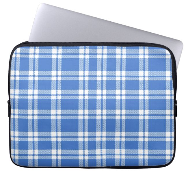 Cute Retro Blue Gingham Plaid Pattern Laptop Sleeve (Front)