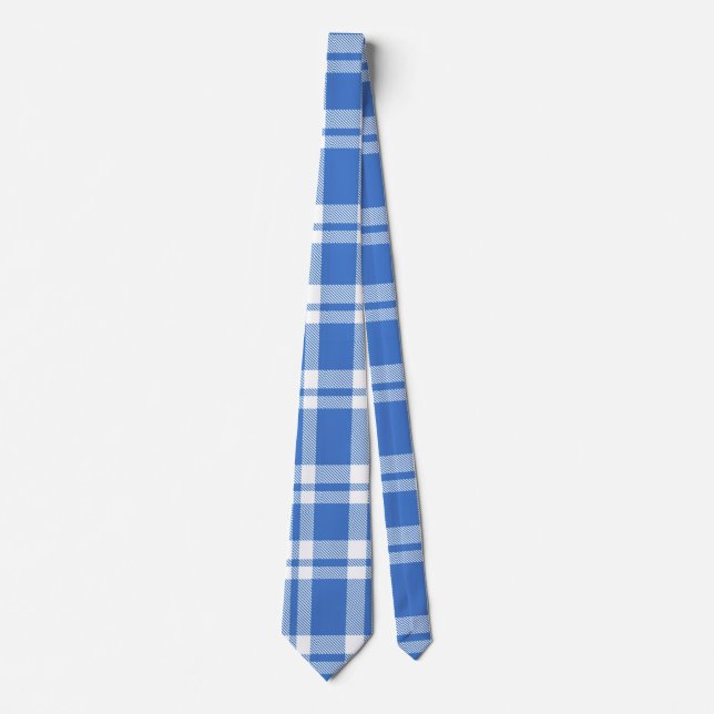 Cute Retro Blue Gingham Plaid Pattern Tie (Front)