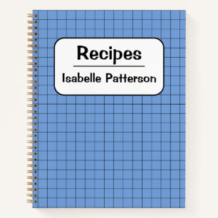 Cute Retro Blue Gingham Plaid Personalised Recipe Notebook
