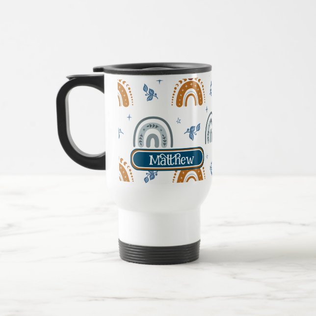 Cute Retro Boho Celestial Pattern Personalised Travel Mug (Left)