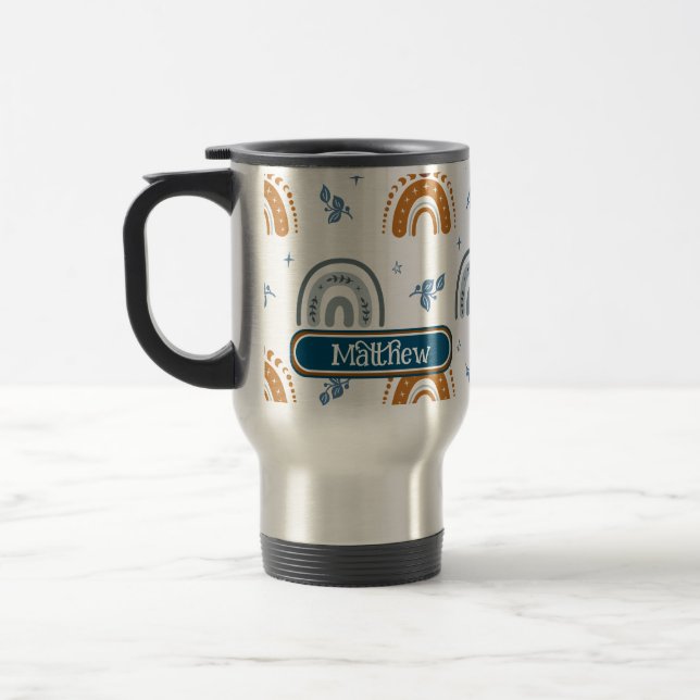Cute Retro Boho Celestial Pattern Personalised Travel Mug (Left)
