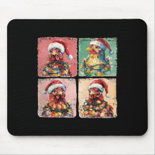 Cute Retro Boho Chickens Christmas Light Funny Far Mouse Mat