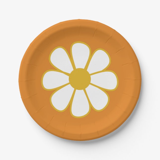 Cute Retro Boho Daisy Flower Paper Plate (Front)