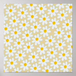 Cute Retro Boho Daisy Pattern Art Print