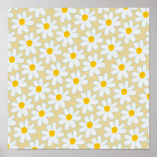 Cute Retro Boho Daisy Pattern Art Print