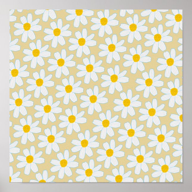 Cute Retro Boho Daisy Pattern Art Print (Front)