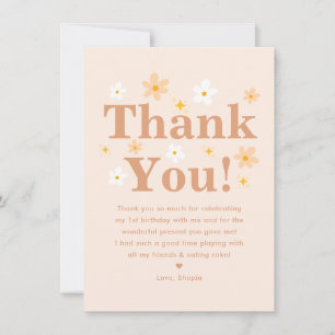 Cute Retro Boho Daisy Photo Kids Birthday Thank You Card