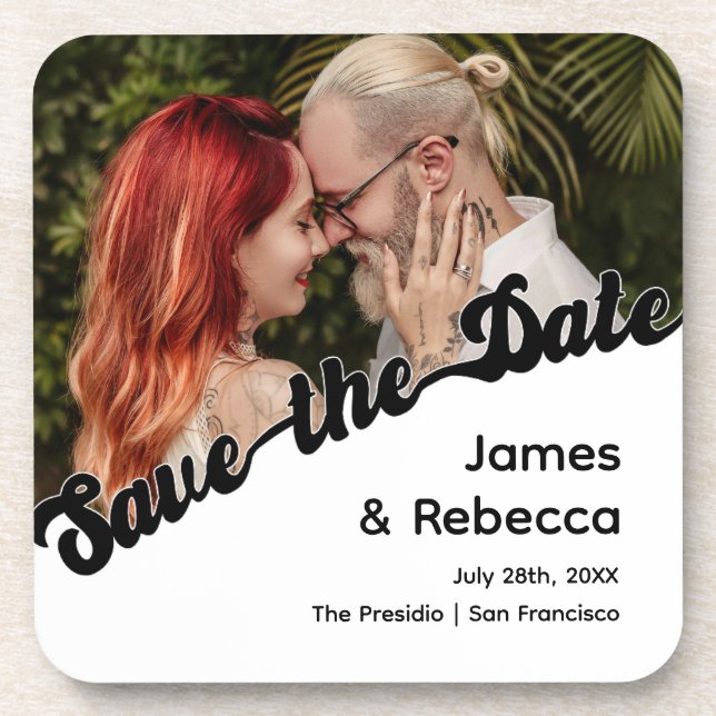 Cute Retro Boho Minimalist Quirky Text & Photo Coaster (Front)