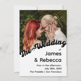 Cute Retro Boho Minimalist Quirky Text & Photo Invitation