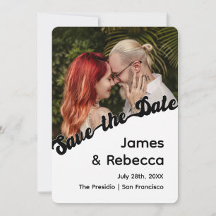 Cute Retro Boho Minimalist Quirky Text & Photo Save The Date