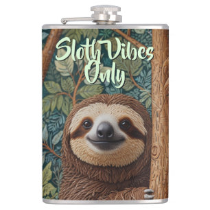 Cute retro boho Sloth vibes only Hip Flask