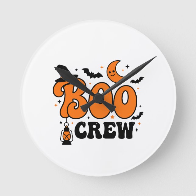 Cute Retro Boo Crew Halloween Spooky Squad Design Round Clock (Front)