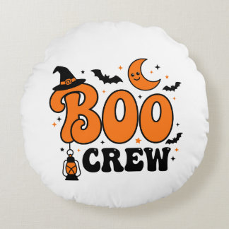 Cute Retro Boo Crew Halloween Spooky Squad Design Round Cushion