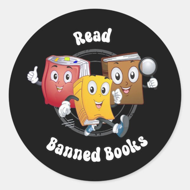 Cute Retro Books - Read Banned Books Classic Round Sticker (Front)