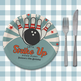 Cute Retro Bowling Party for Kids Paper Plate