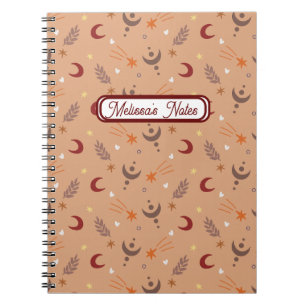 Cute Retro Brown Boho Whimsical Name Personalised Notebook