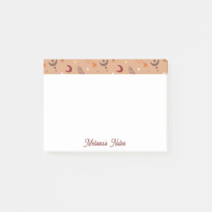 Cute Retro Brown Boho Whimsical Name Personalised Post-it Notes