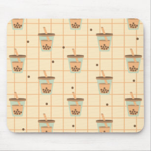 Cute Retro Bubble Milk Tea Pattern Grid Design Mouse Mat