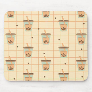 Cute Retro Bubble Milk Tea Pattern Grid Design Mouse Mat