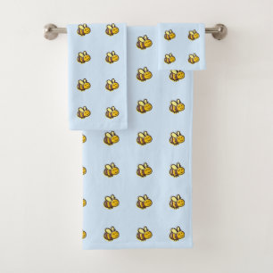 Cute Retro Bumble Bees on Light-Blue Bath Towel Set