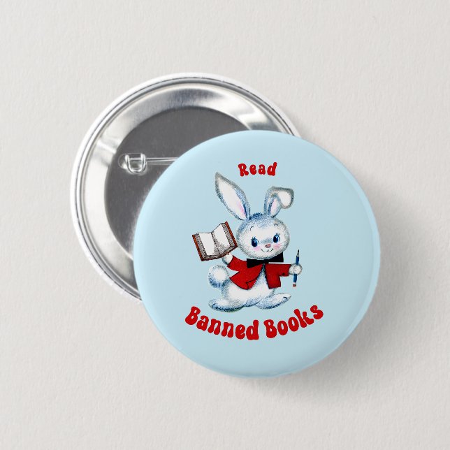 Cute Retro Bunny - Read Banned Books 6 Cm Round Badge (Front & Back)