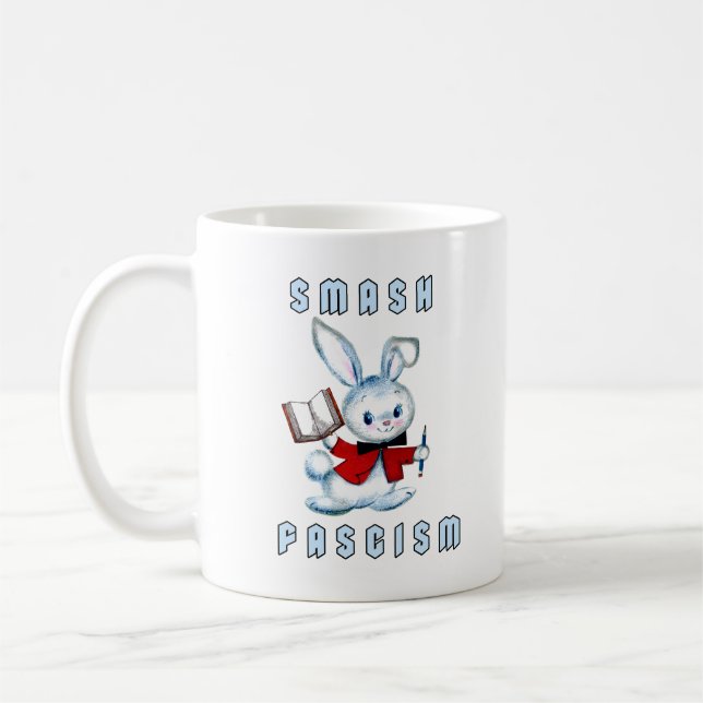 Cute Retro Bunny - Smash Fascism Coffee Mug (Left)