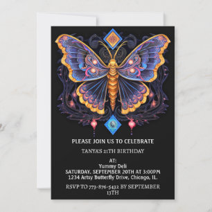 Cute Retro Butterfly Design Birthday Party Invitation