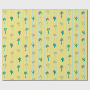 Cute Retro Cactus & Palm Trees Gift Wrap Paper
