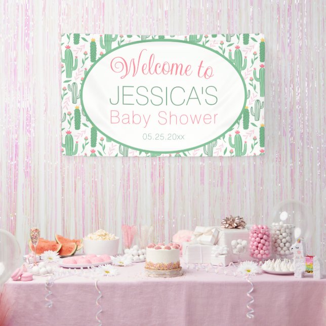 Cute Retro Cactus Succulent Floral Baby Shower   Banner (Party)