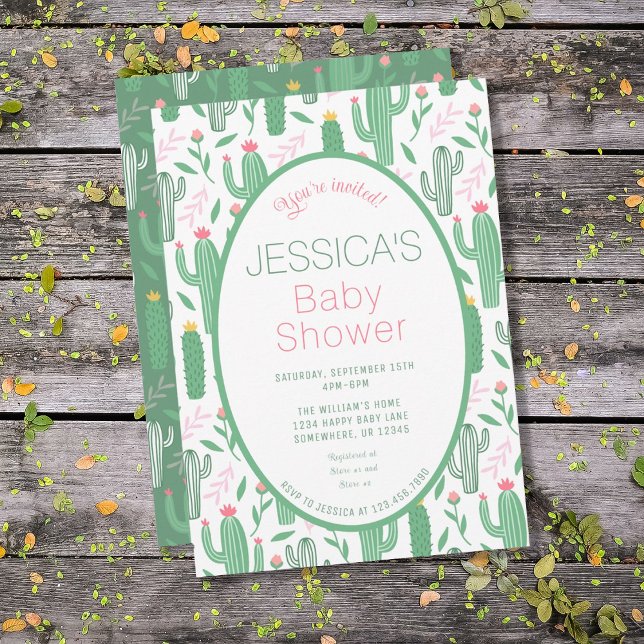 Cute Retro Cactus Succulent Floral Baby Shower   Invitation (Creator Uploaded)