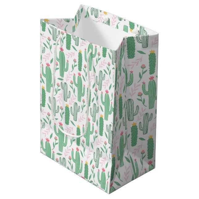 Cute Retro Cactus Succulent Floral Baby Shower  Medium Gift Bag (Front Angled)