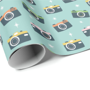 Cute Retro Camera's on light blue Wrapping Paper
