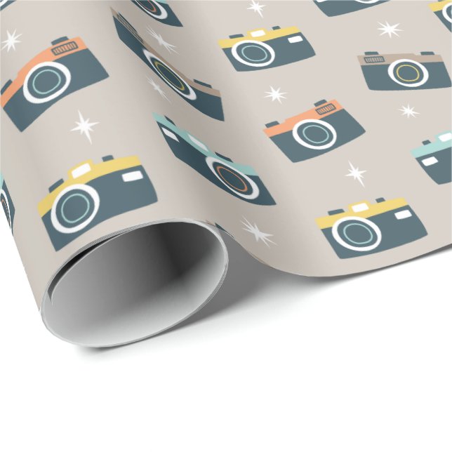 Cute Retro Camera's on Sand Wrapping Paper (Roll Corner)