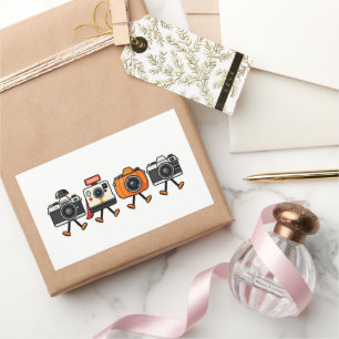 Cute Retro Cameras Walking Together Rectangular Sticker