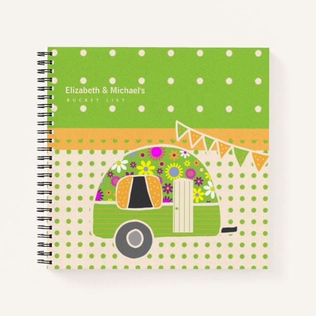 Cute Retro Campervan BUCKET LIST Couples Custom Notebook (Front)