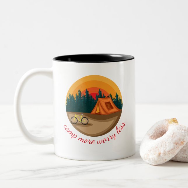 Cute Retro Camping / Outdoors Coffee Mug  (With Donut)