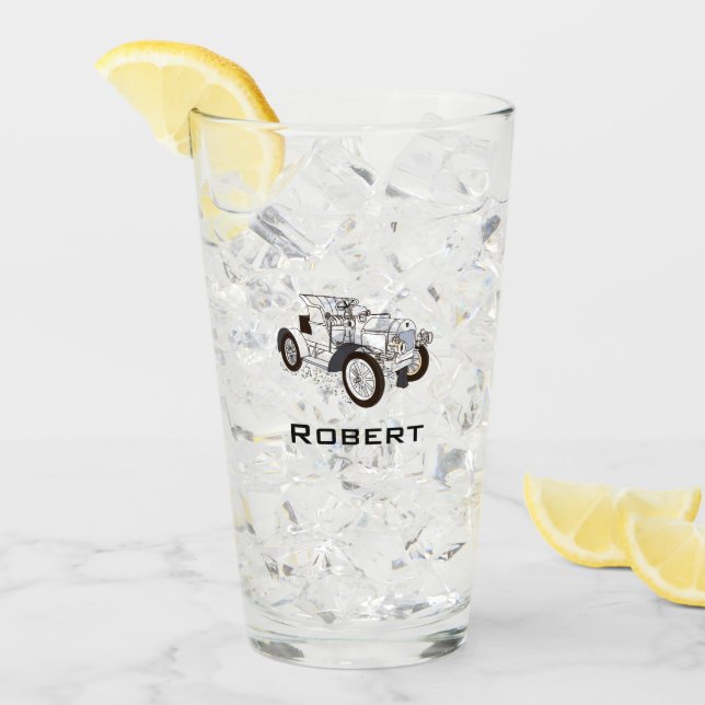 Cute Retro Car Black add Name Glass (Front Ice)