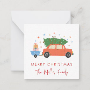 Cute Retro Car with Christmas tree Holiday Card