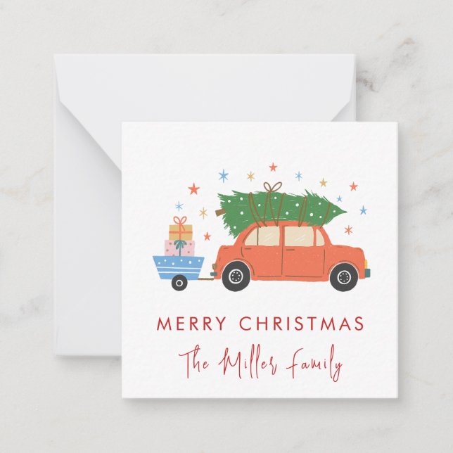 Cute Retro Car with Christmas tree Holiday  Card (Front)