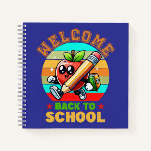 Cute Retro Cartoon Apple Welcome Back To School Notebook