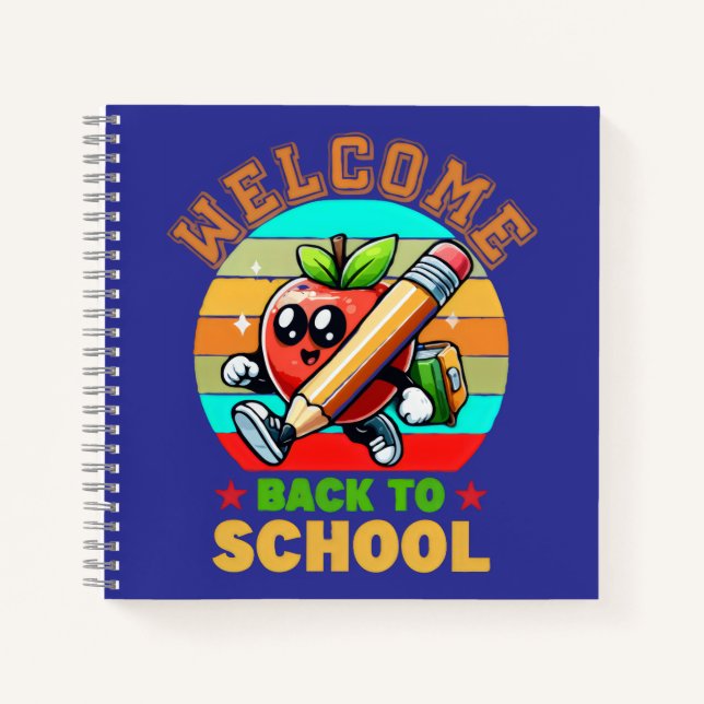 Cute Retro Cartoon Apple | Welcome Back To School  Notebook (Front)