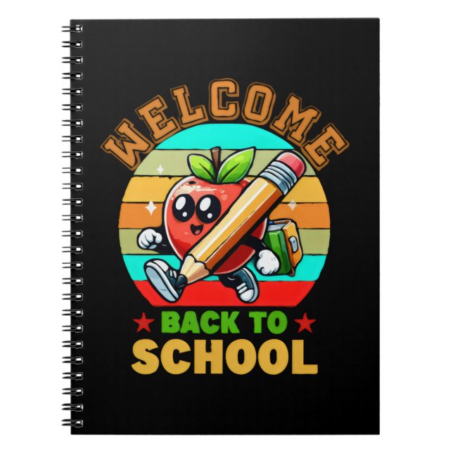 Cute Retro Cartoon Apple | Welcome Back To School  Notebook (Front)