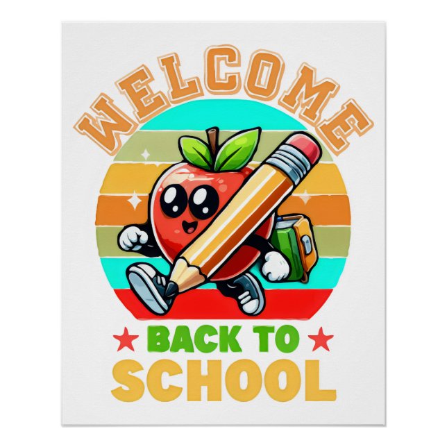 Cute Retro Cartoon Apple | Welcome Back To School  Poster (Front)
