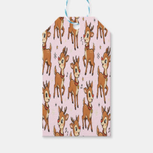 Cute Retro Cartoon Reindeer with Music Notes Gift Tags