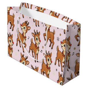 Cute Retro Cartoon Reindeer with Music Notes Large Gift Bag