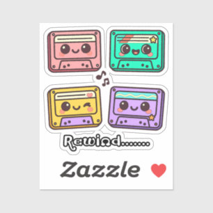 Cute Retro Cassette Tape "Rewind" Kawaii Design
