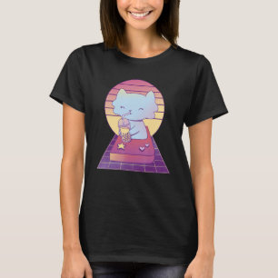 Cute Retro Cat Drinking Bubble Tea Boba Tea T-Shirt