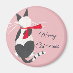Cute retro cat -mess pink Christmas  Magnet